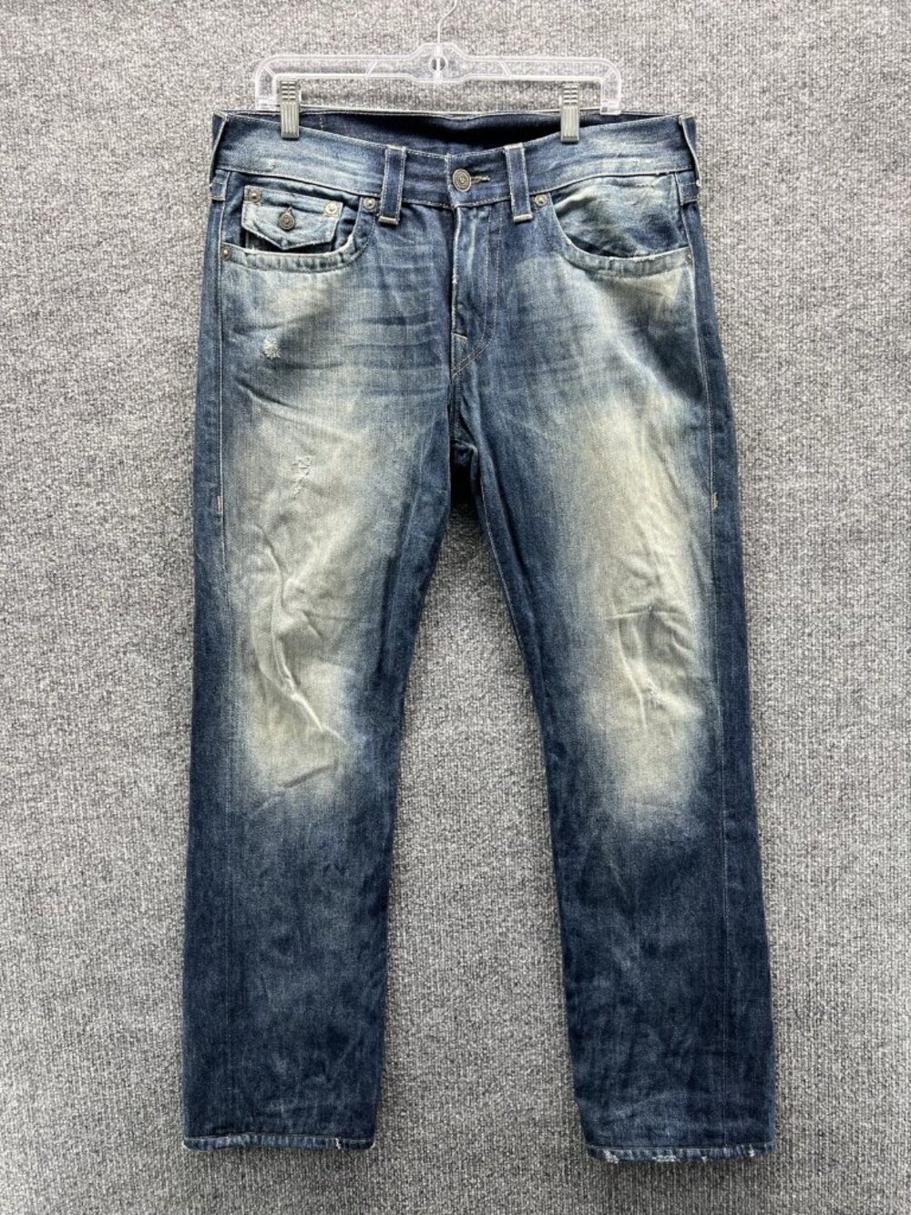 True Religion Ricky Jeans Mens 33 Blue Relaxed Straight Denim Distressed